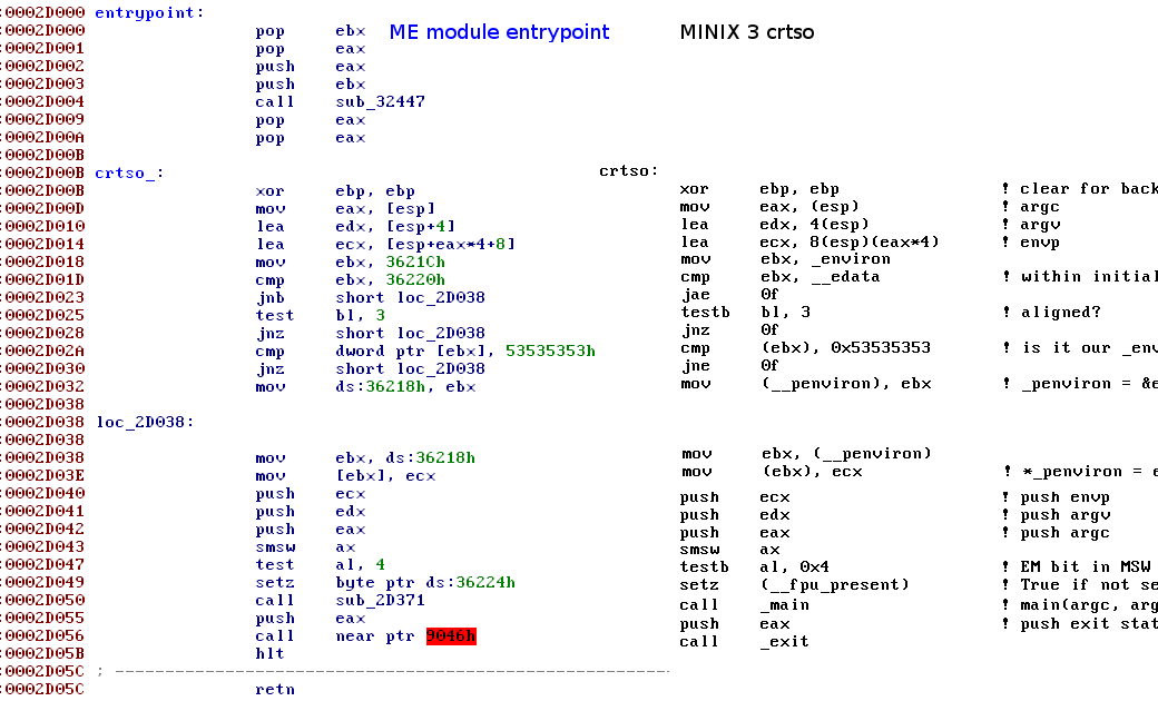 Intel ME module entry point